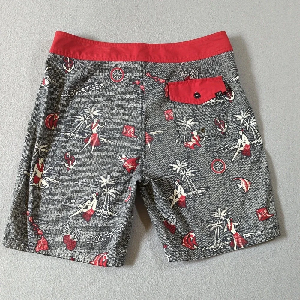 Lost Enterprises Lost At Sea Board Shorts Mens 33‎ Hula Girl Island Surf Trunks
